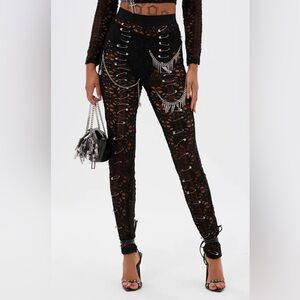 Akira Sexy Women's Black Lace-Up Mesh Leggings Pants NWT Size 1x-2x